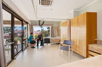 spacious room for two elderly aged care residents at baptistcare caloola centre residential aged care home