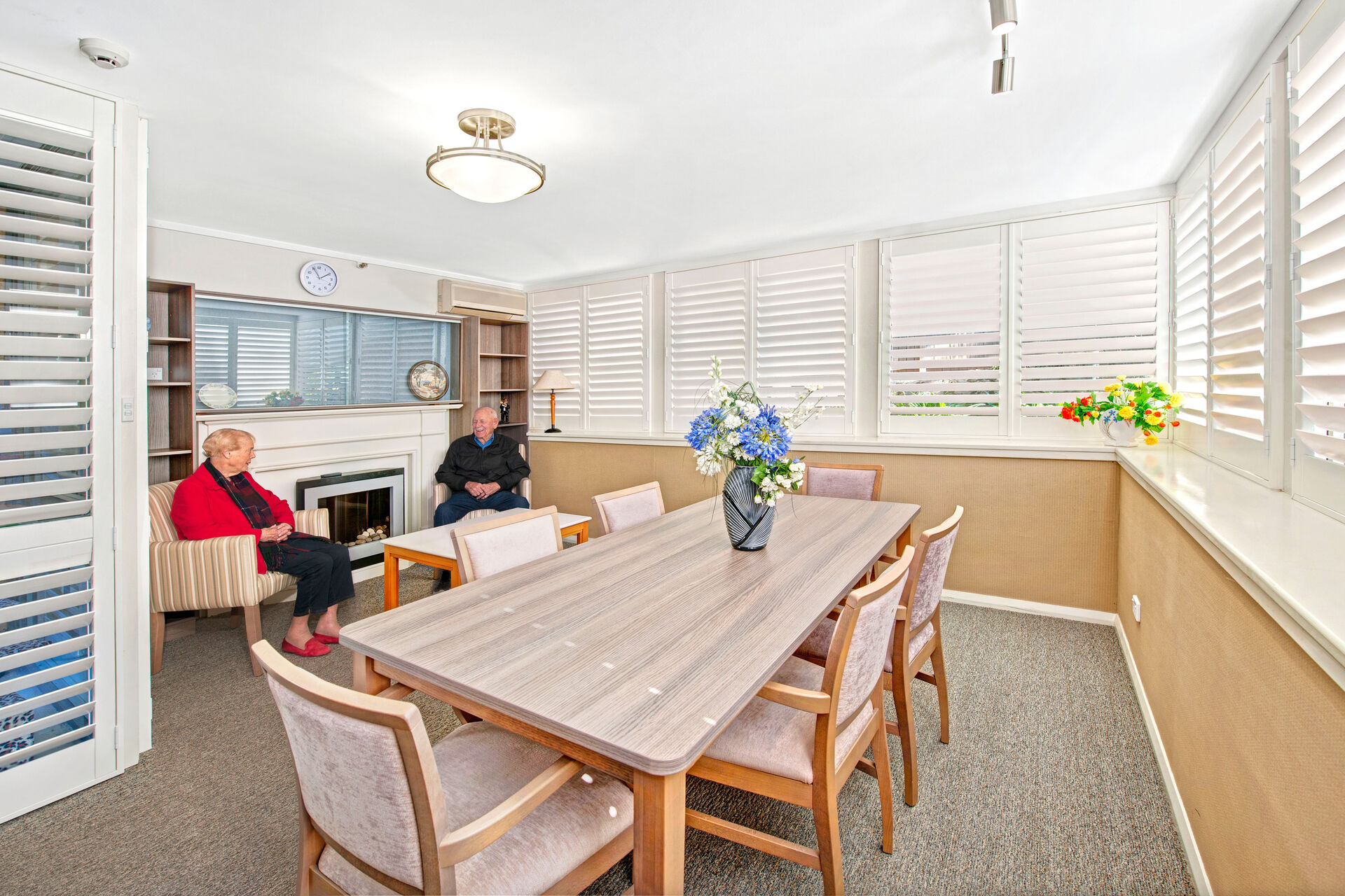 dining room sitting room for aged care residents to socialise at baptistcare cooinda court residential aged care home in macquarie park northern sydney