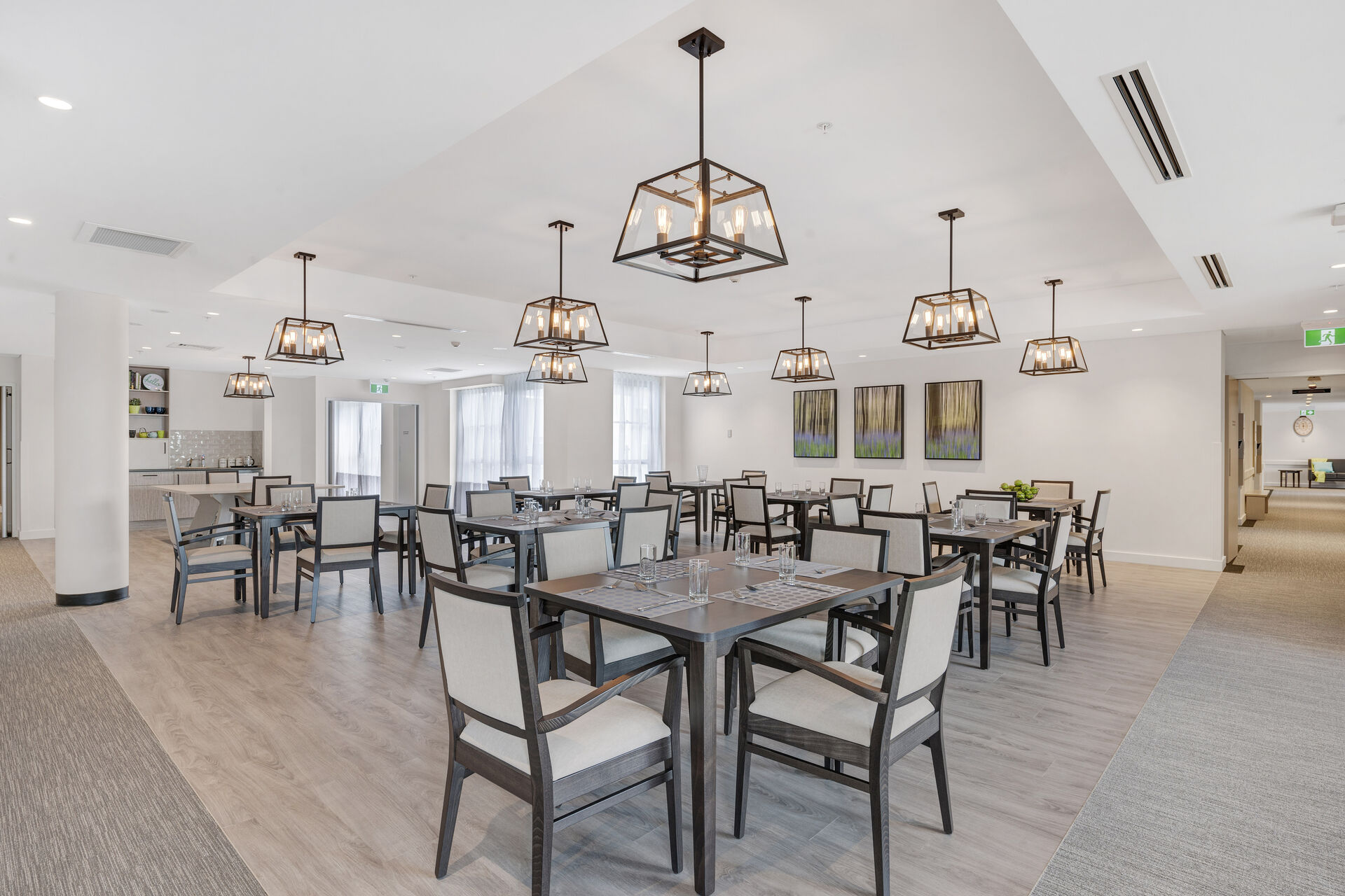 modern dining room for the aged care residents at the gracewood aged care home nursing home in kellyville hills district