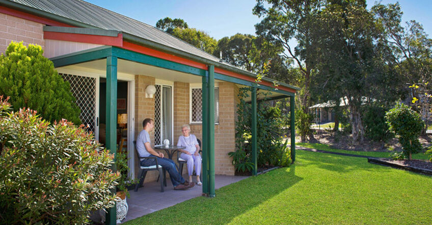 large courtyard for single room for elderly aged care resident including dementia care in baptistcare kularoo centre residential aged care home in forster nsw