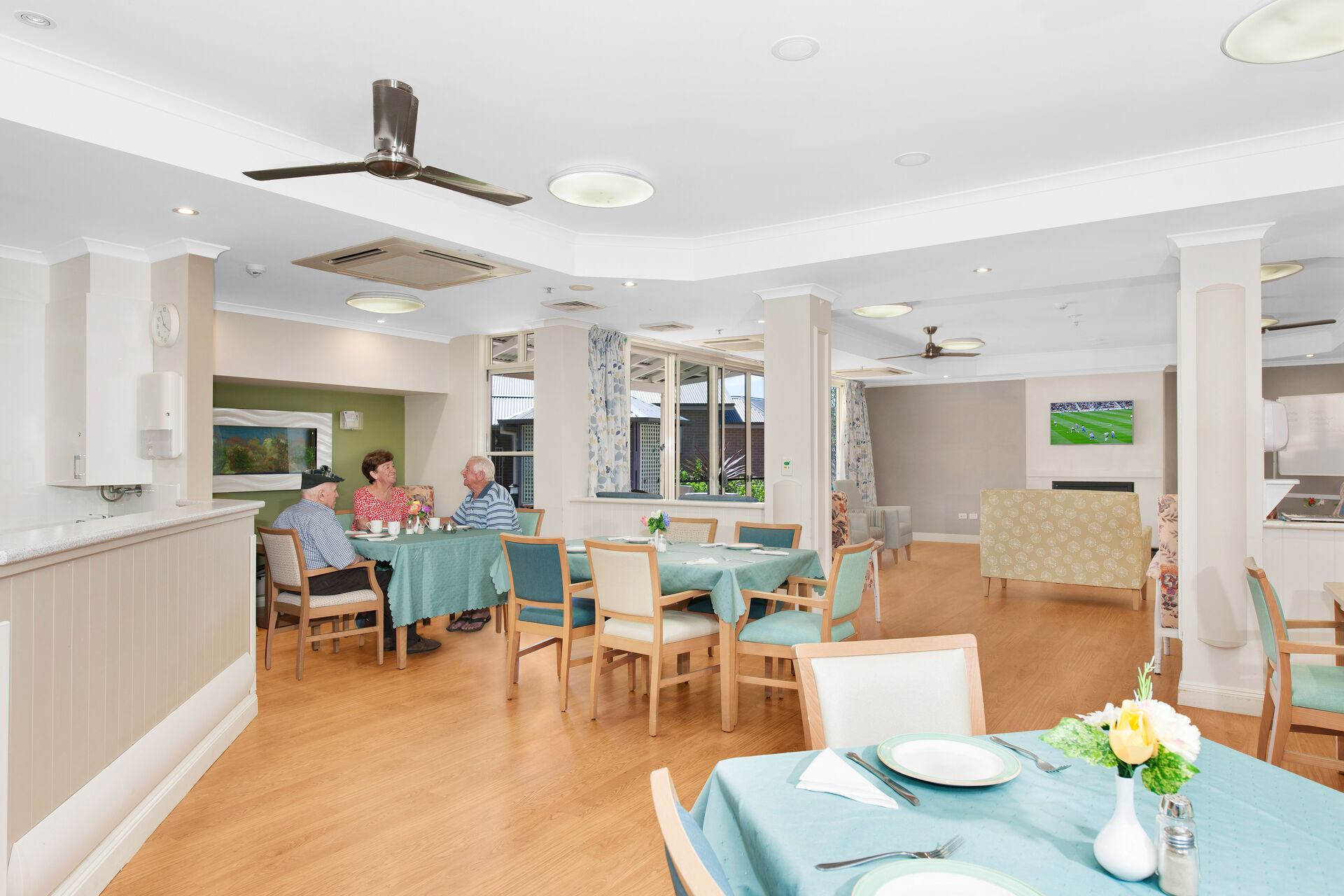 indoor spacious dining room for aged care residents of BaptistCare Kularoo centre aged care home in forster nsw