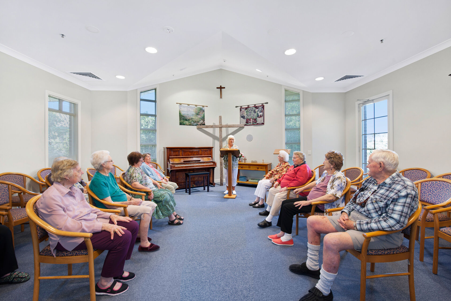 aged care residents of BaptistCare Kularoo aged care home in forster nsw in the residential aged care facility chapel