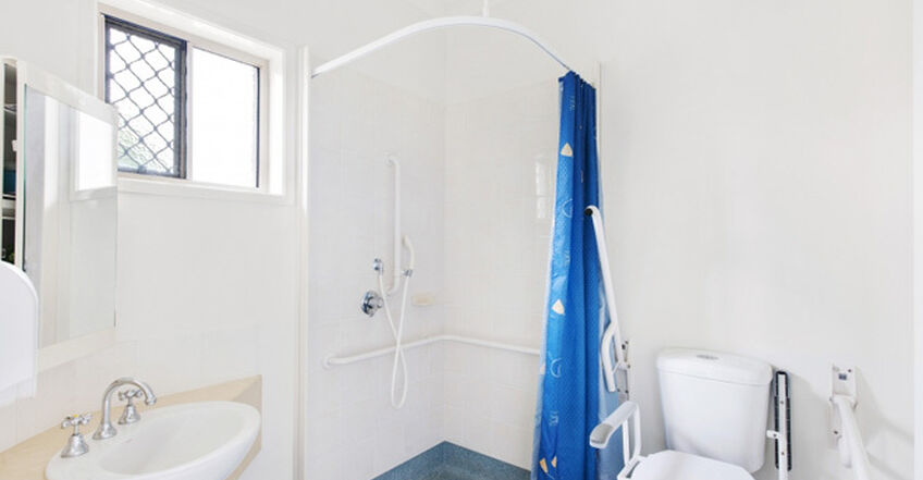 large ensuite for elderly aged care resident including dementia care in baptistcare maranoa centre residential aged care home in alstonville far north coast