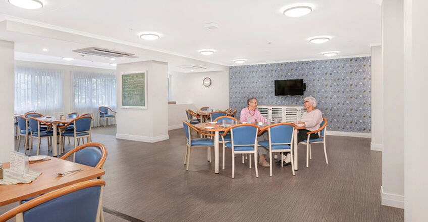 communal dining room for elderly aged care resident including dementia care at baptistcare orana centre nursing home point clare central coast nsw