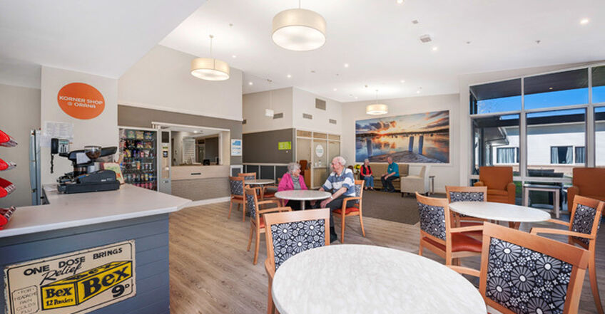 communal dining room for elderly aged care resident including dementia care at baptistcare orana centre nursing home point clare central coast nsw