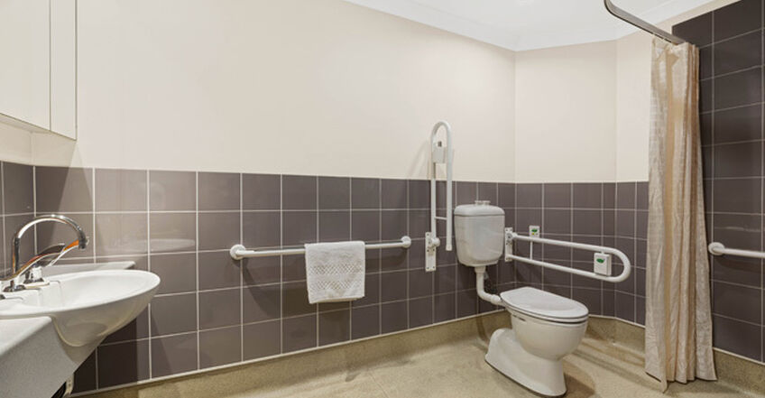 ensuite for single room for elderly aged care resident including dementia care in baptistcare shalom centre aged care home in macquarie park nsw