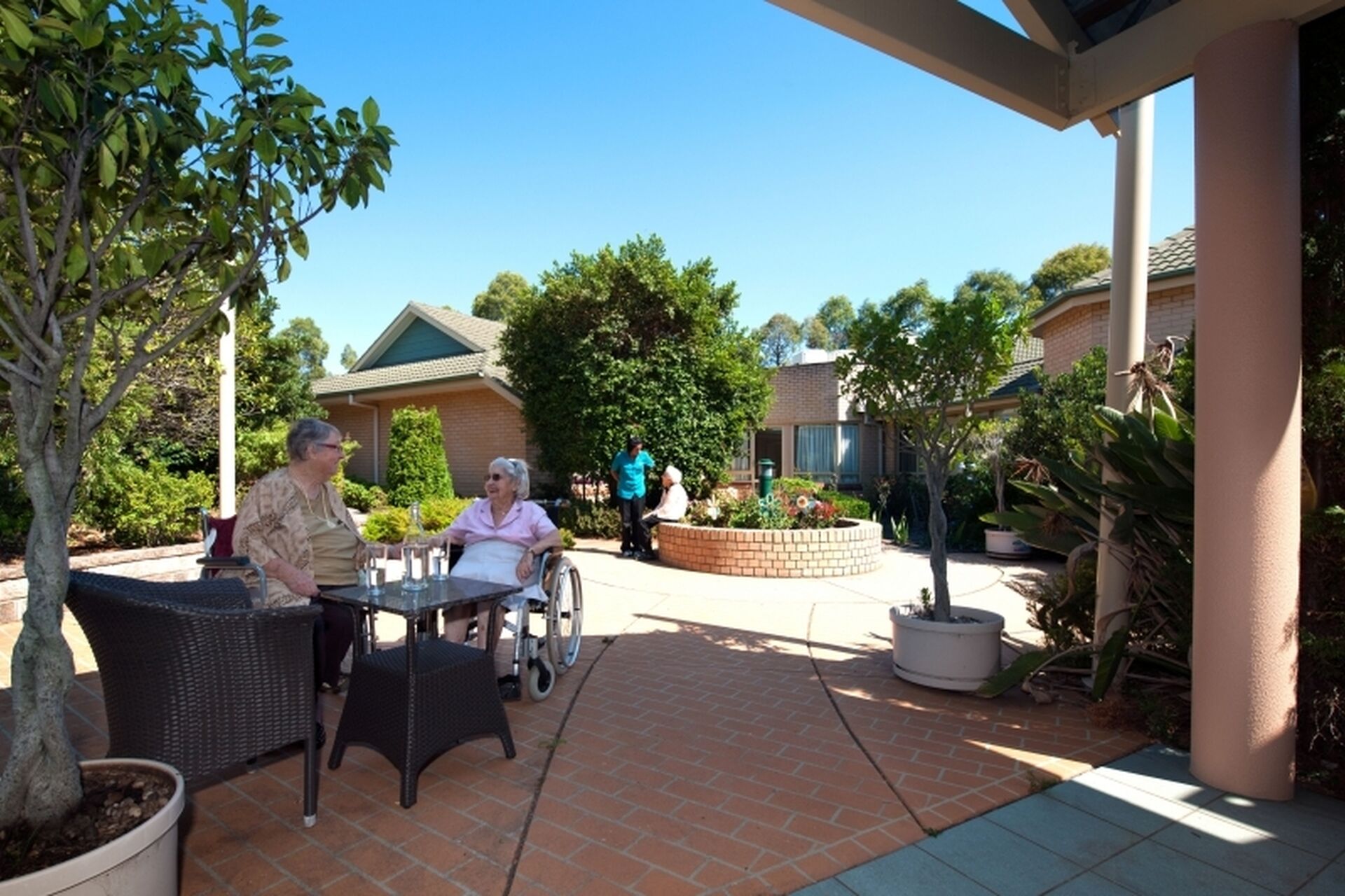 outdoor sitting area for aged care residents of baptistcare warabrook centre aged care home in warabrook newcastle nsw