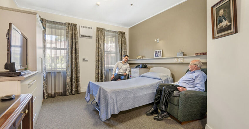 spacious private room for elderly aged care resident including dementia care in baptistcare warena centre residential aged care home bangor sutherland shire sydney