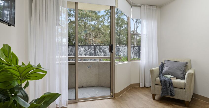 Spacious room for relaxing and reading a book included in baptistcare dorothy henderson modge macquarie Park nsw northern sydney residential aged care home