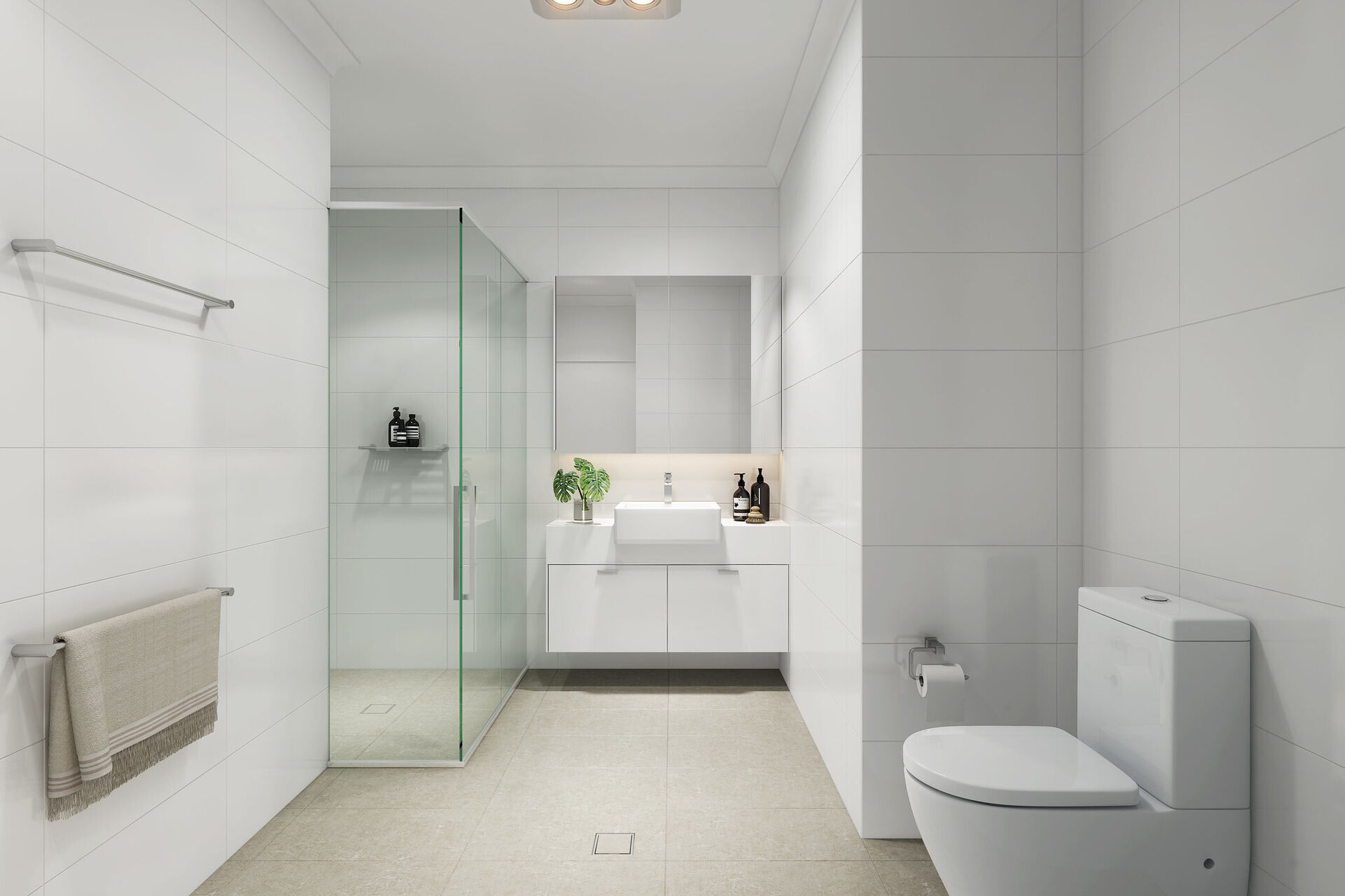 modern bathroom of retirement village apartment with floor to ceiling white tiles baptistcare maranoa village in alstonvilleallowing over 55s to downsizing opportunities