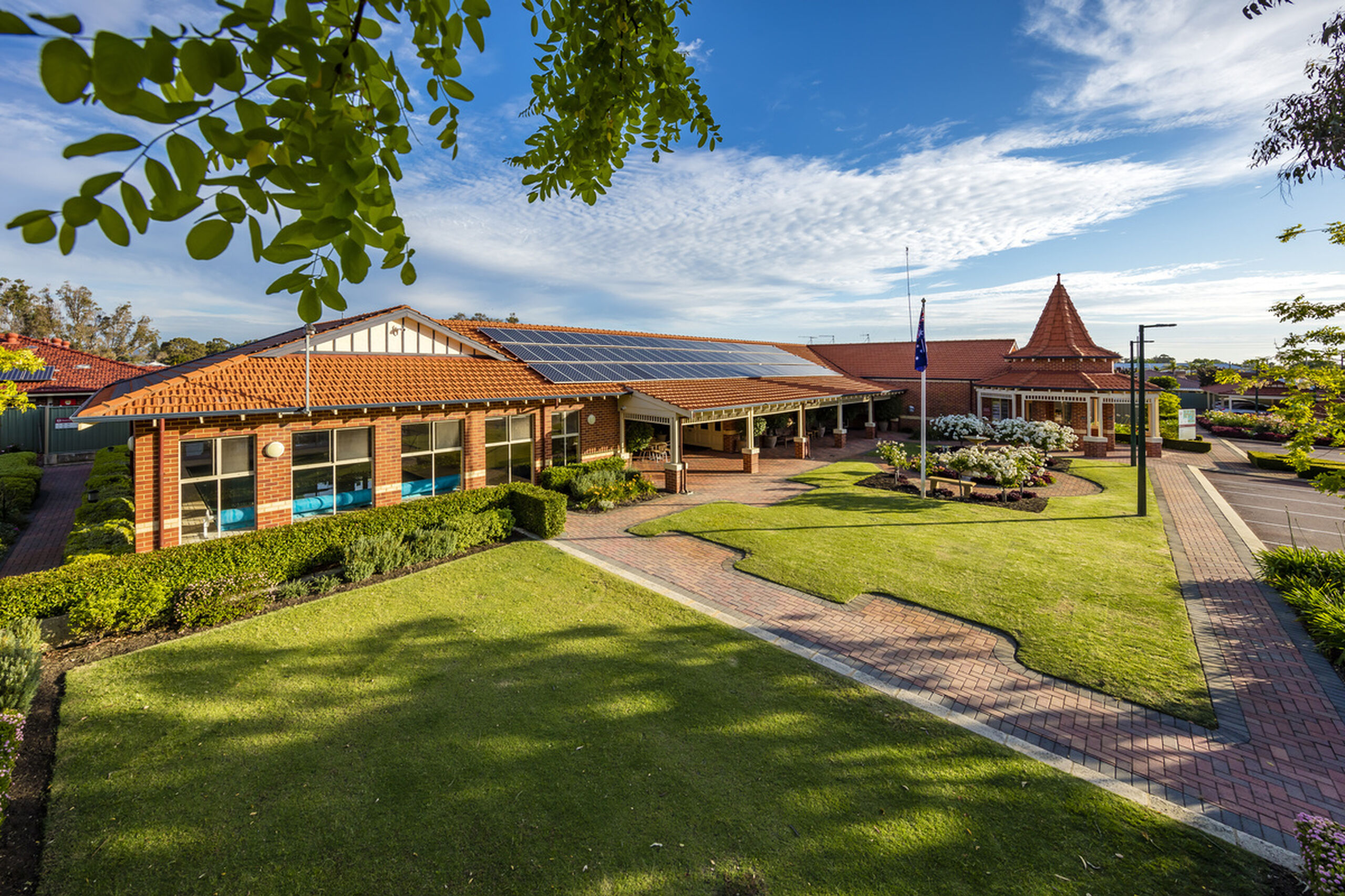 main facade of one of the retirement living villages at baptistcare gracehaven retirement village in rockingham wa