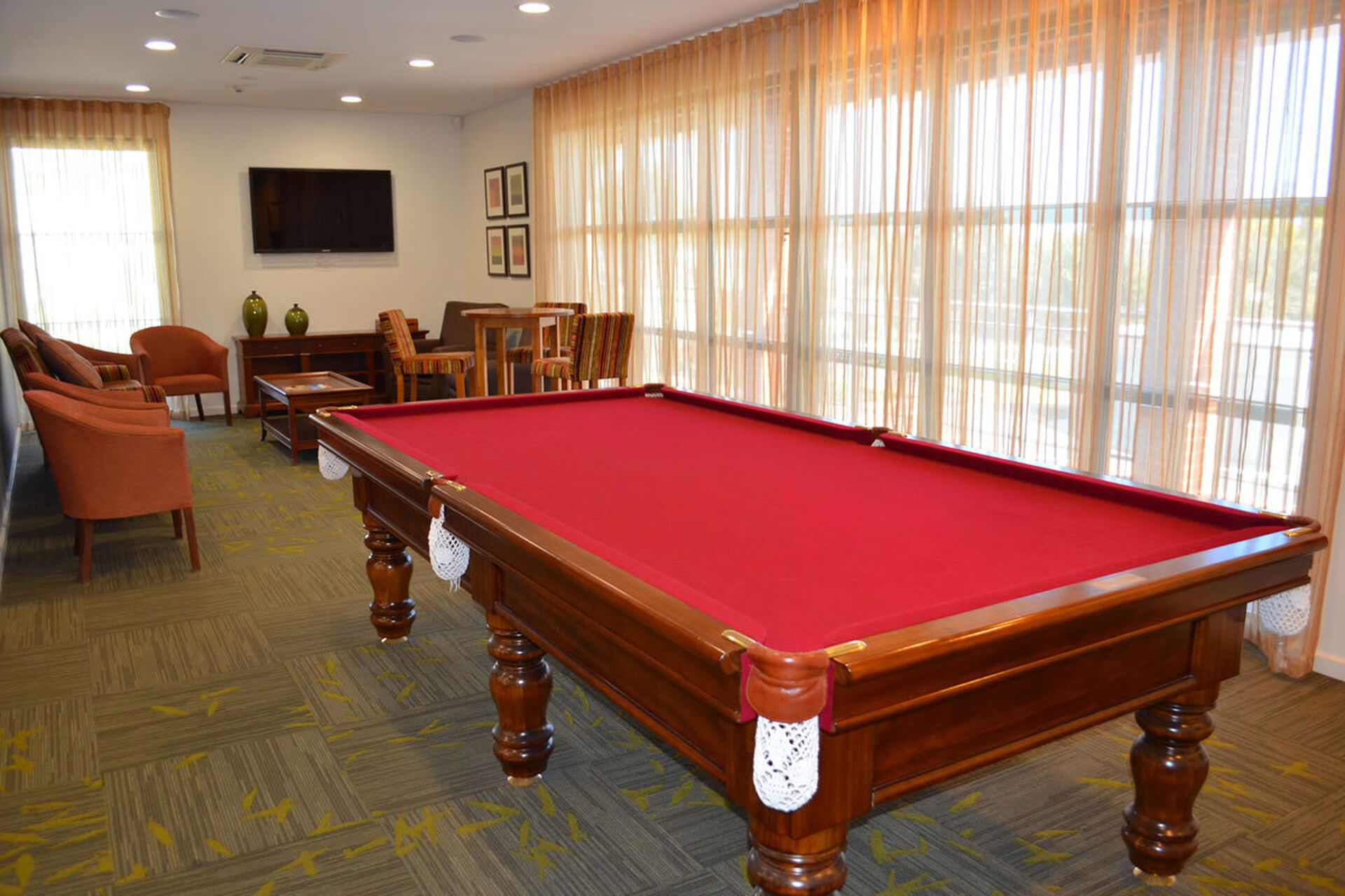 billiards table available for all residents at baptistcare riverside retirement village in salter point wa