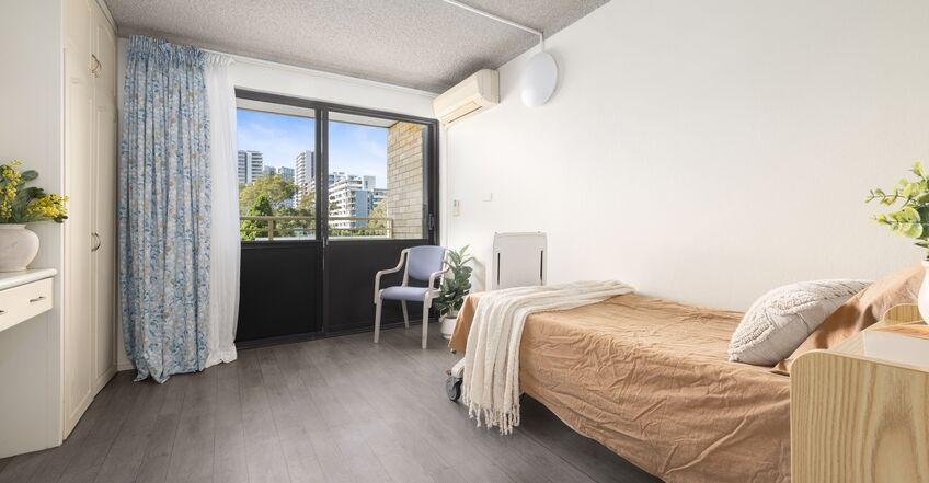 single room for elderly aged care resident including dementia care in baptistcare cooinda court macquarie park nsw northern sydney residential aged care home