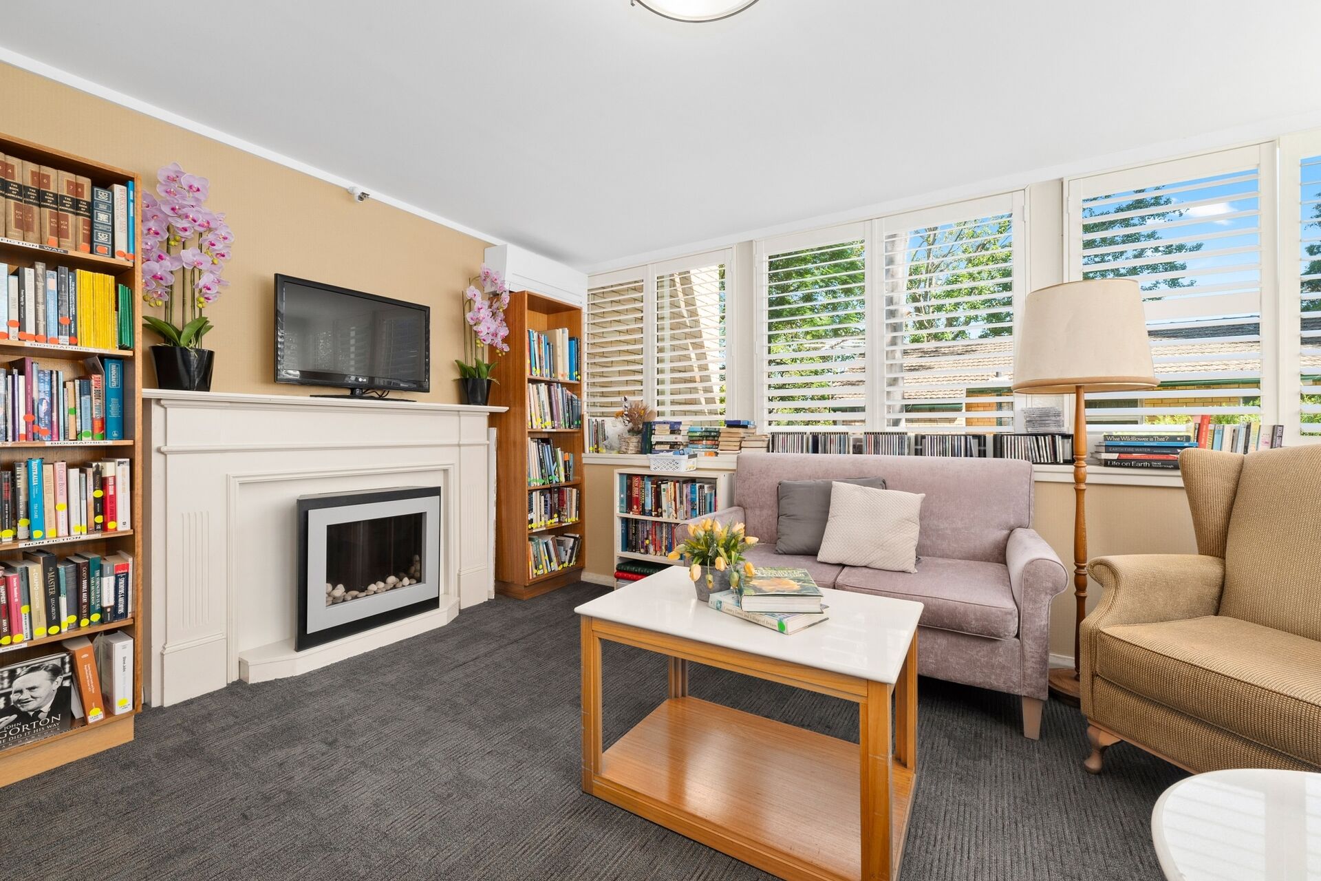 welcoming library for aged care residents at baptistcare cooinda court residential aged care home in macquarie park northern sydney