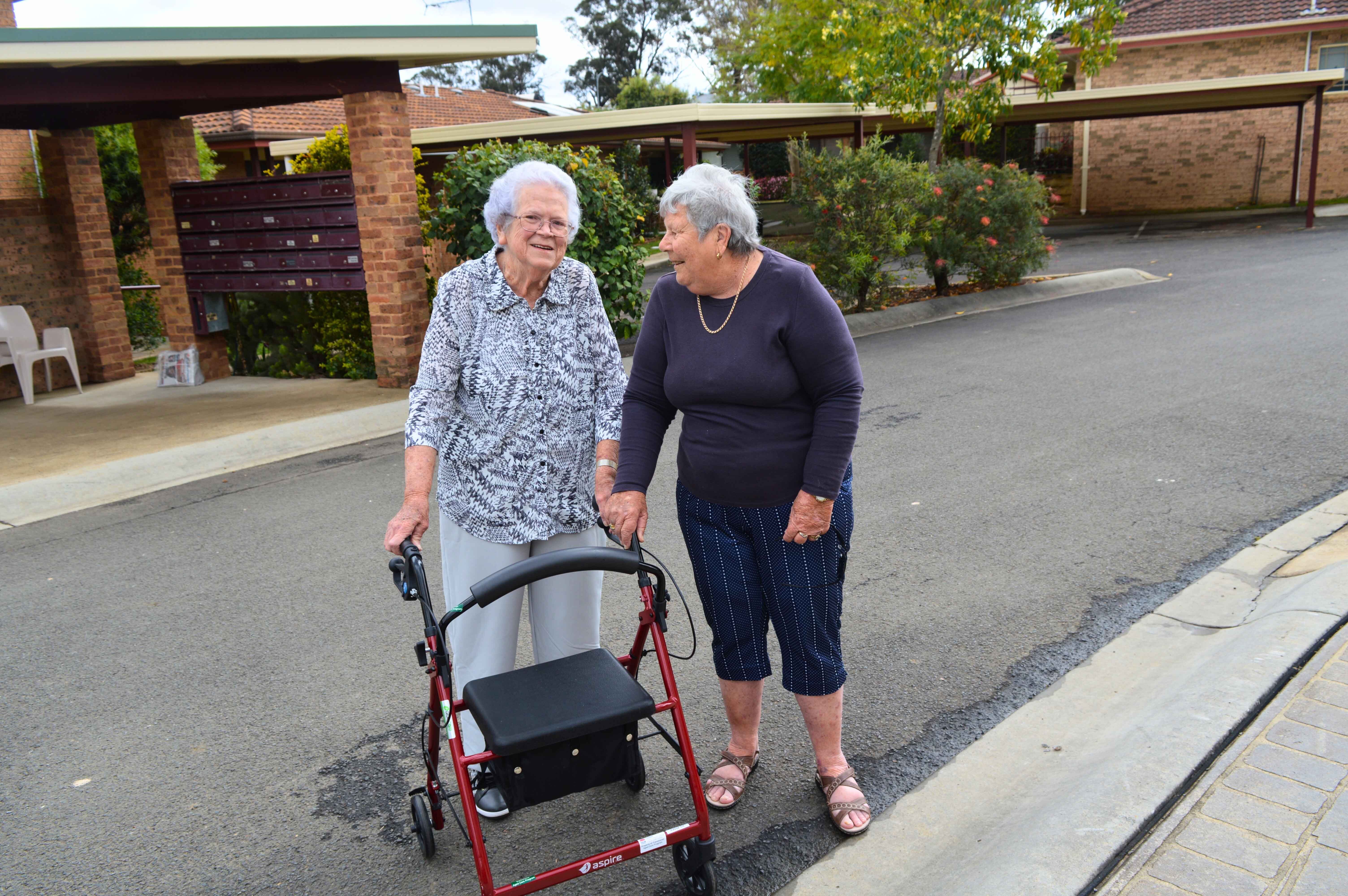 Patricia enjoys chatting with other Angus Bristow retirement village residents during her morning walk.